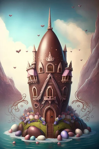 Easter giant egg castle illustration, Creative easter design