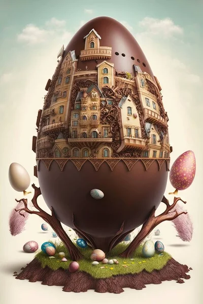 Easter giant egg castle illustration, Creative easter design