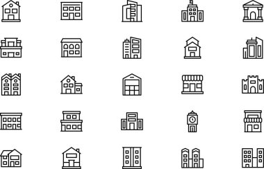 Binaların simge koleksiyonu düzenlenebilir felçli bir vektör illüstrasyonudur.