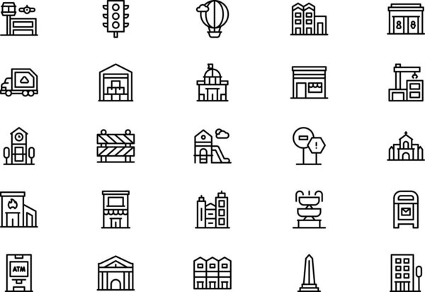 City life icons collection is a vector illustration with editable stroke.