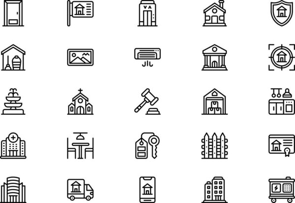 Real estate icons collection is a vector illustration with editable stroke.