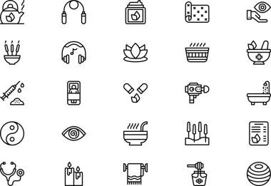 Alternatif tıp ikonları koleksiyonu düzenlenebilir felçli bir vektör illüstrasyonudur.