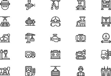 Endüstriyel işlem simgeleri koleksiyonu düzenlenebilir felçli bir vektör illüstrasyonudur.