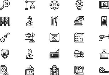 İnşaat iş simgeleri koleksiyonu düzenlenebilir felçli bir vektör illüstrasyonudur.