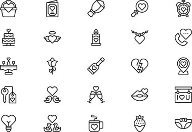 Sevgililer Günü simgeleri koleksiyonu düzenlenebilir felçli bir vektör illüstrasyonudur.