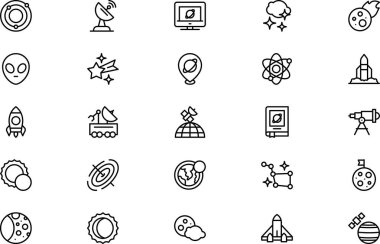 Astronomi simgeleri koleksiyonu düzenlenebilir felçli bir vektör illüstrasyonudur.