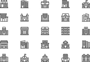 Binaların simge koleksiyonu düzenlenebilir felçli bir vektör illüstrasyonudur.