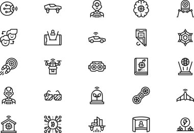 Gelecekteki simge koleksiyonunun teknolojisi düzenlenebilir felçli bir vektör illüstrasyonudur.