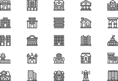 Binaların simge koleksiyonu düzenlenebilir felçli bir vektör illüstrasyonudur.