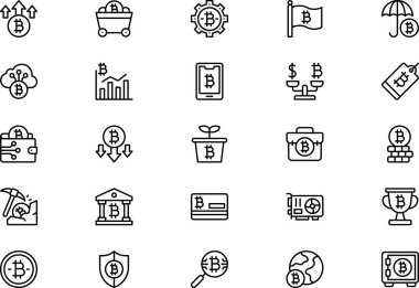 Bitcoin simgeleri koleksiyonu düzenlenebilir felçli bir vektör illüstrasyonudur.