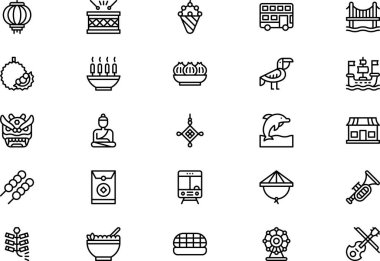 Hong Kong simge koleksiyonu düzenlenebilir felçli bir vektör illüstrasyonudur.