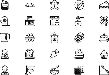 Pastane simgeleri koleksiyonu düzenlenebilir felçli bir vektör illüstrasyonudur.