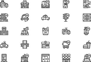 Saat servis simgeleri koleksiyonu düzenlenebilir felçli bir vektör illüstrasyonudur.