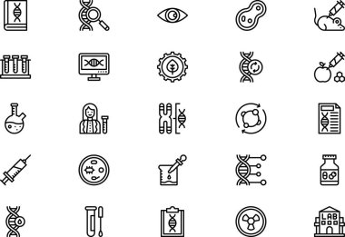 Genetik simge koleksiyonu, düzenlenebilir felçli bir vektör illüstrasyonudur.