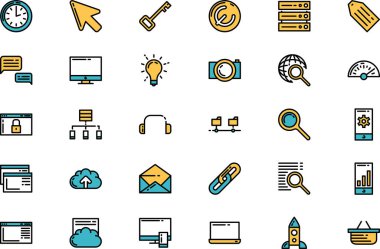 Seo simge kümesi simge koleksiyonu düzenlenebilir felçli bir vektör illüstrasyonudur.