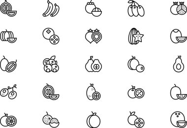 Meyve simgeleri koleksiyonu düzenlenebilir felçli bir vektör illüstrasyonudur.