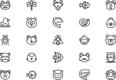 Hayvan simgeleri koleksiyonu, düzenlenebilir felçli bir vektör illüstrasyonudur.