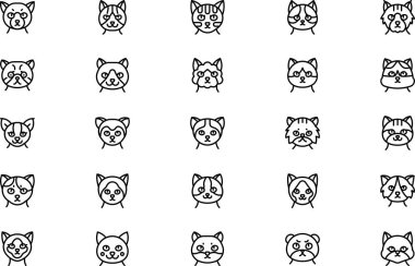 Kedi ikon koleksiyonu düzenlenebilir felçli bir vektör illüstrasyonudur.