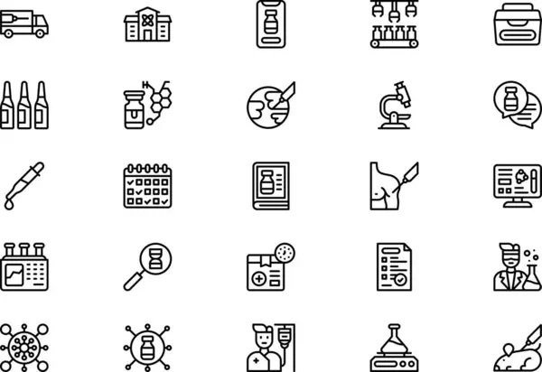 stock vector Vaccine development icons collection is a vector illustration with editable stroke.