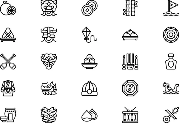 stock vector Dragon boat festival icons collection is a vector illustration with editable stroke.