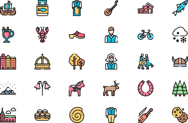 stock vector Sweden icons collection is a vector illustration with editable stroke.