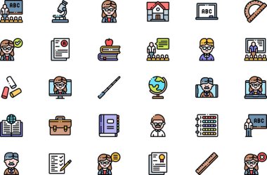 Öğretmen simgeleri koleksiyonu düzenlenebilir felçli bir vektör illüstrasyonudur.