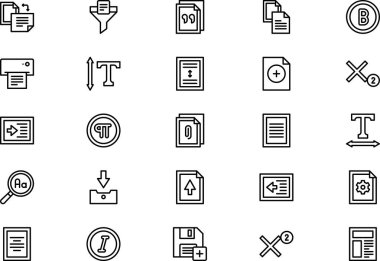 Metin düzenleyici simgeleri koleksiyonu düzenlenebilir felçli bir vektör illüstrasyonudur.