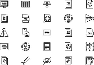 Metin düzenleyici simgeleri koleksiyonu düzenlenebilir felçli bir vektör illüstrasyonudur.