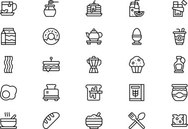 Kahvaltı simgeleri koleksiyonu düzenlenebilir felçli bir vektör illüstrasyonudur.