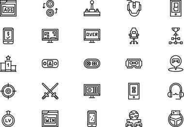 Çevrimiçi oyun simgeleri koleksiyonu düzenlenebilir felçli bir vektör illüstrasyonudur.