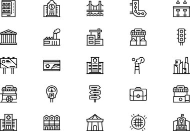 Şehir simgeleri koleksiyonu düzenlenebilir felçli bir vektör illüstrasyonudur.