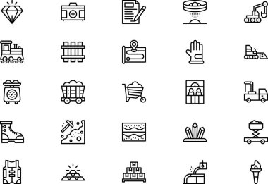 Madencilik simgeleri koleksiyonu düzenlenebilir felçli bir vektör illüstrasyonudur.