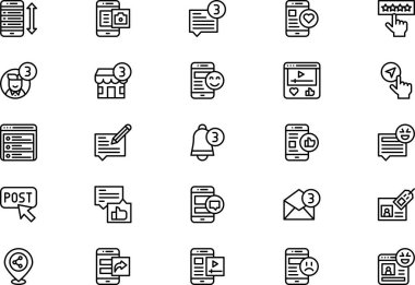 Sosyal medya etkileşimleri simgeleri koleksiyonu düzenlenebilir felçli bir vektör illüstrasyonudur.