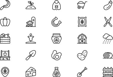 Çiftçilik simgeleri koleksiyonu düzenlenebilir felçli bir vektör illüstrasyonudur.