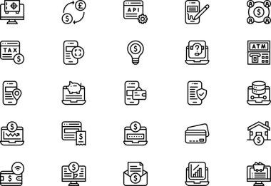 Fintech icons collection is a vector illustration with editable stroke. clipart