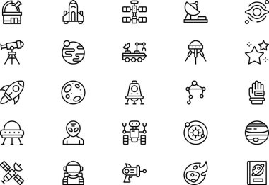 Uzay simgeleri koleksiyonu düzenlenebilir felçli bir vektör illüstrasyonudur.