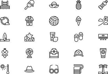 Summer icons collection is a vector illustration with editable stroke. clipart