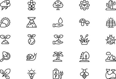 Doğa simgeleri koleksiyonu, düzenlenebilir felçli bir vektör illüstrasyonudur.