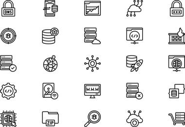 Web sunucu simgeleri koleksiyonu düzenlenebilir felçli bir vektör illüstrasyonudur.