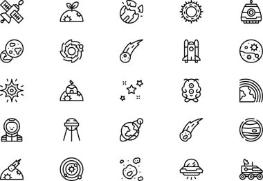 Uzay simgeleri koleksiyonu düzenlenebilir felçli bir vektör illüstrasyonudur.