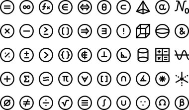 Matematik sembolleri simgeleri koleksiyonu düzenlenebilir felçli bir vektör illüstrasyonudur.