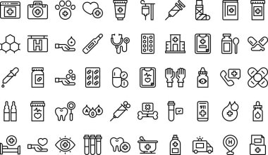 İlaç simgeleri koleksiyonu düzenlenebilir felçli bir vektör illüstrasyonudur.