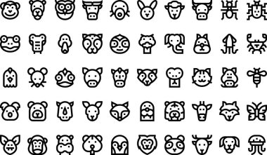 Hayvan simgeleri koleksiyonu, düzenlenebilir felçli bir vektör illüstrasyonudur.