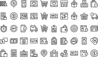 Ticaret simgeleri koleksiyonu düzenlenebilir felçli bir vektör illüstrasyonudur.