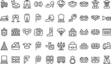 Venedik karnaval simgeleri koleksiyonu düzenlenebilir felçli bir vektör illüstrasyonudur.