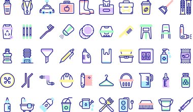 Plastik ürün simgeleri koleksiyonu düzenlenebilir felçli bir vektör illüstrasyonudur.