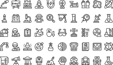 Bilim simgeleri koleksiyonu, düzenlenebilir felçli bir vektör illüstrasyonudur.