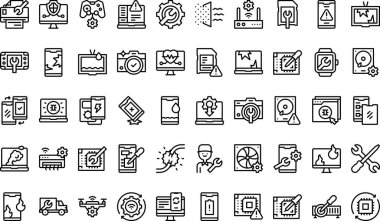 Aygıt onarım simgeleri koleksiyonu düzenlenebilir felçli bir vektör illüstrasyonudur.