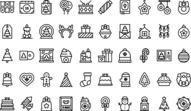 Christmas decoration icons collection is a vector illustration with editable stroke. clipart