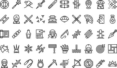 Ninja simgeleri koleksiyonu düzenlenebilir felçli bir vektör illüstrasyonudur.